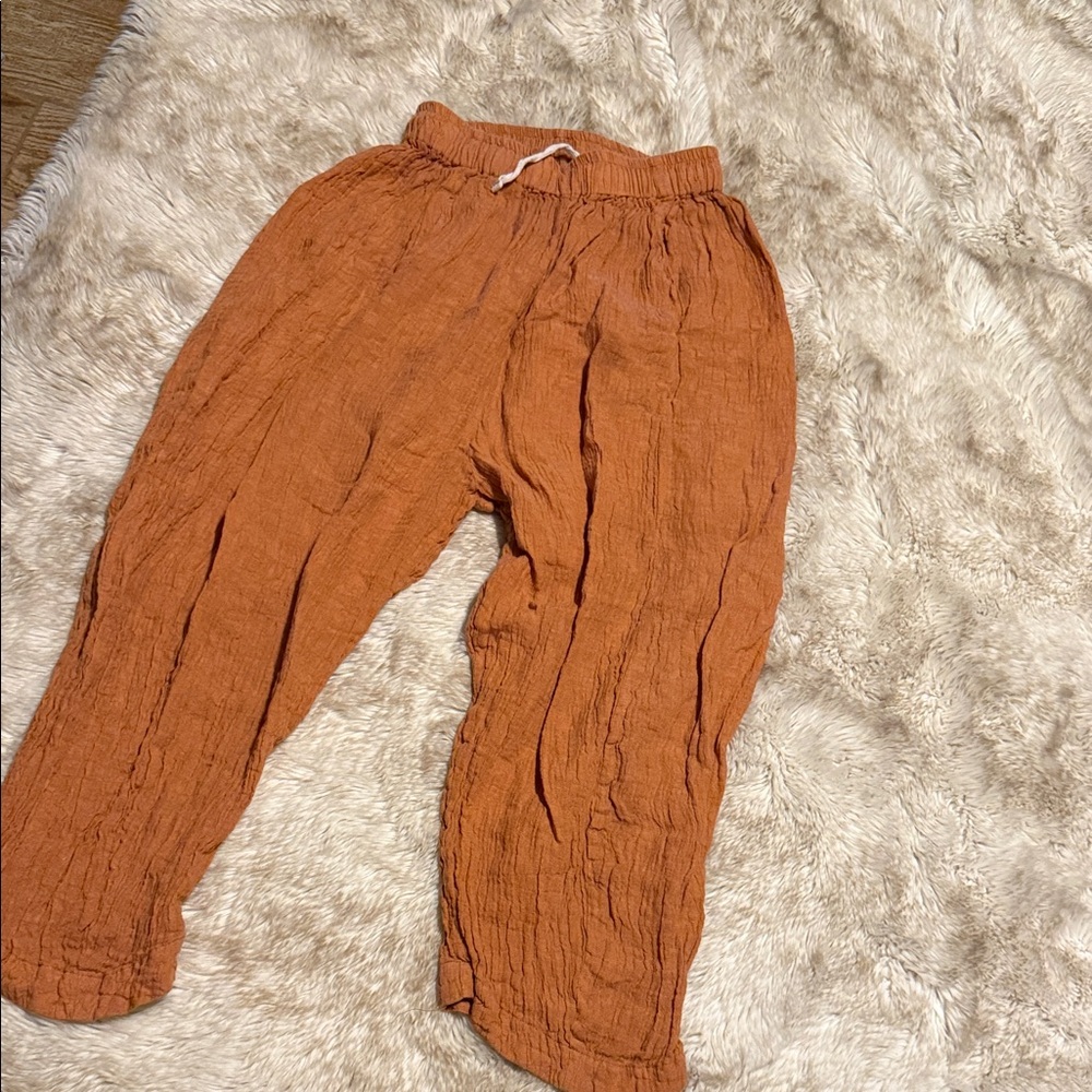 Crinkle cotton/linen blend pant